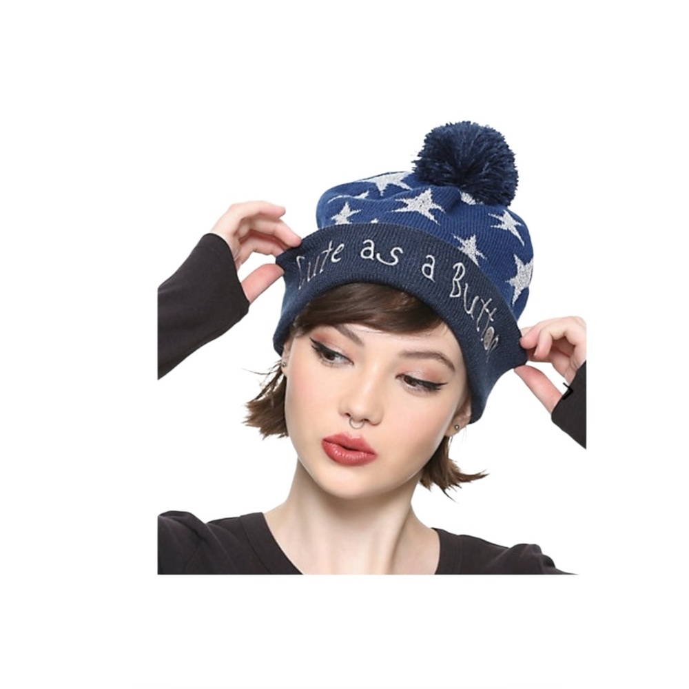 Loungefly Coraline Cute As A Button Beanie Star Print Metallic Pompom Hat